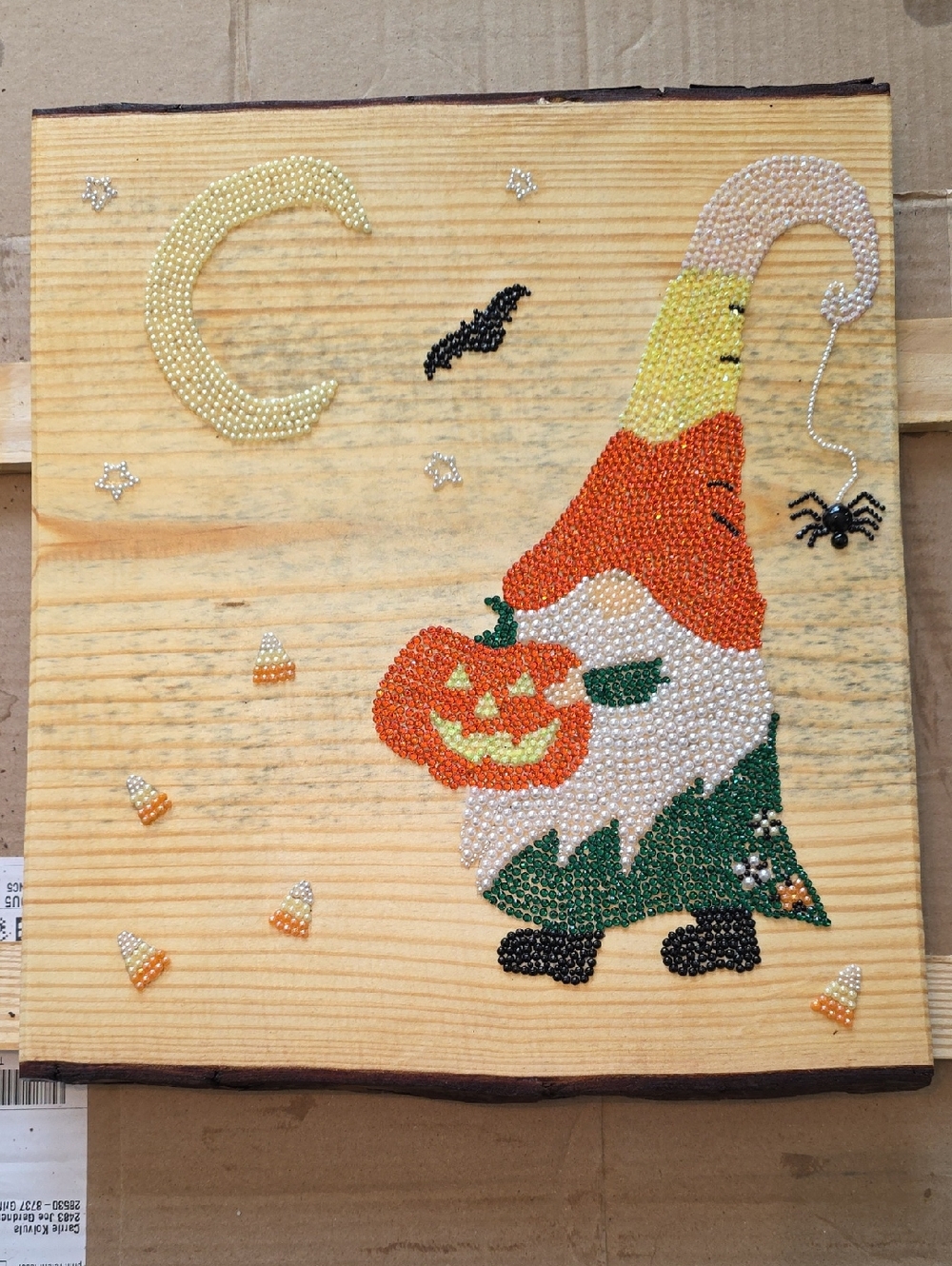 Beaded Halloween Gnome Wall Art with Pumpkin